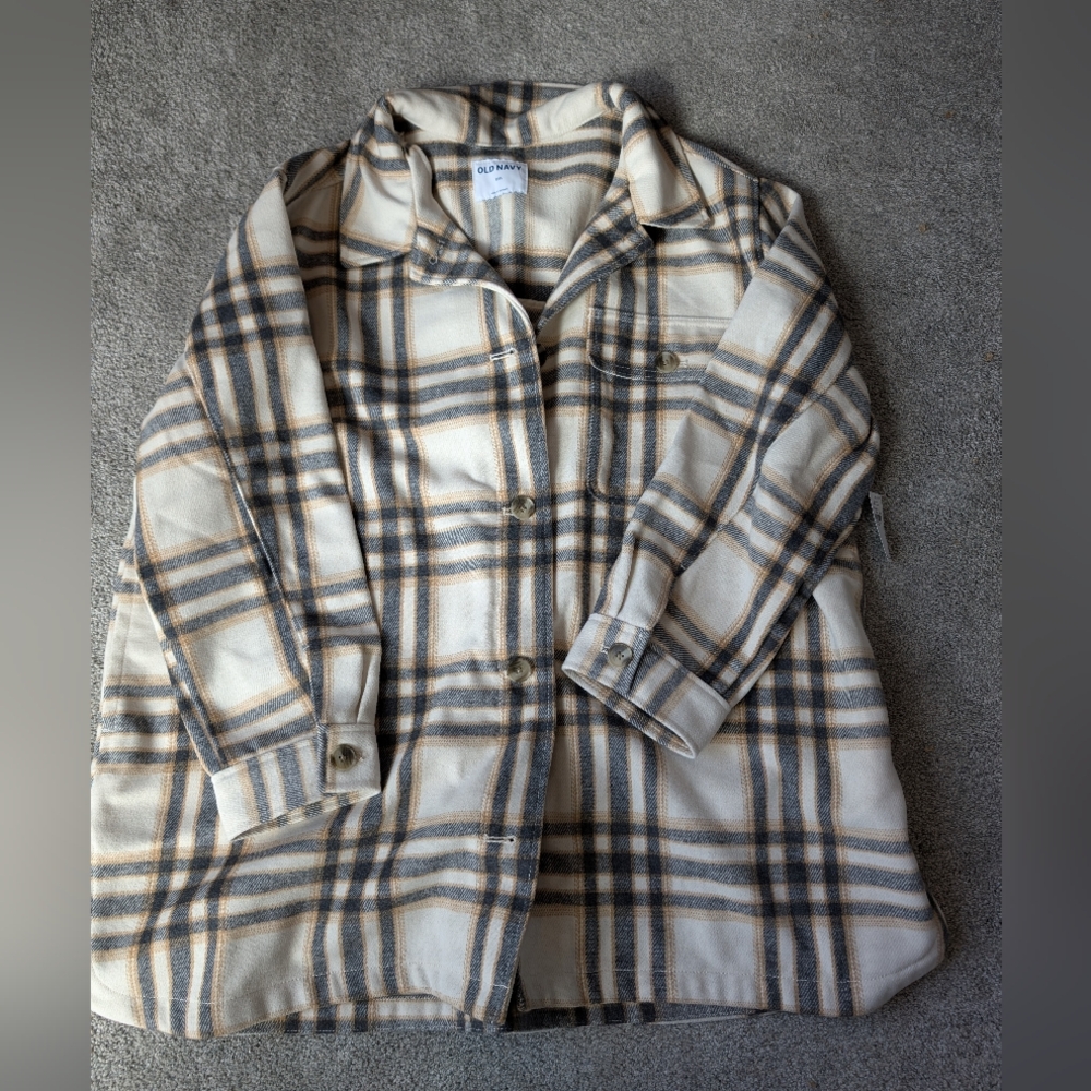 Old Navy Women's Plaid Utility Jacket - Cream and Gray